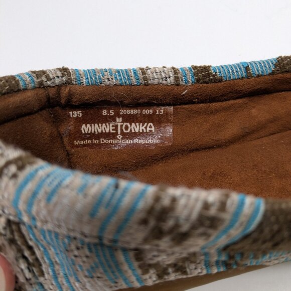 Minnetonka Baja Aztec Tribal Print Turquoise Geometric Hardsole Moccasin 8.5 - Picture 13 of 14